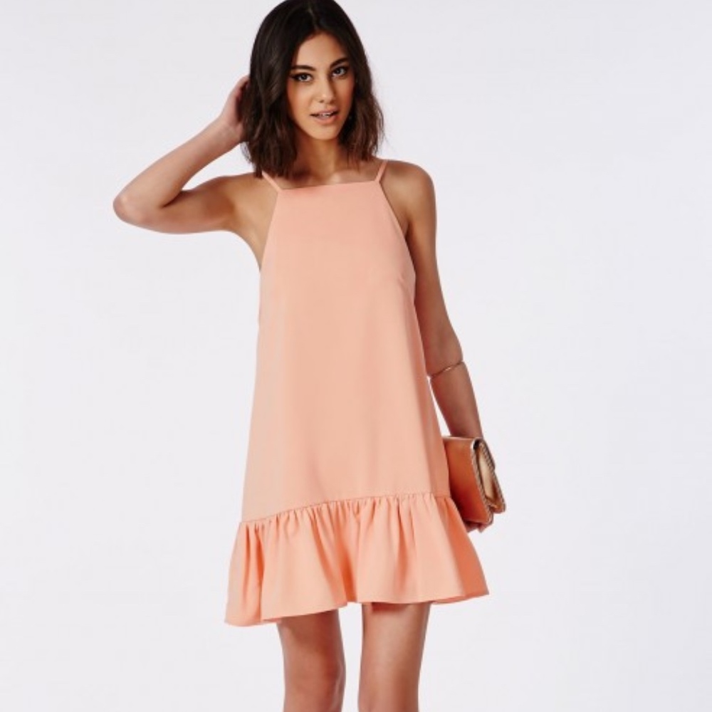 Missguided drop hem shift dress peach